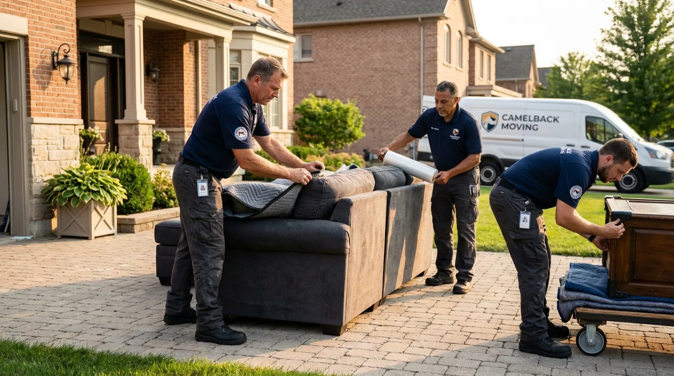 Large estate moving crew wrapping furniture in Sweeny, TX