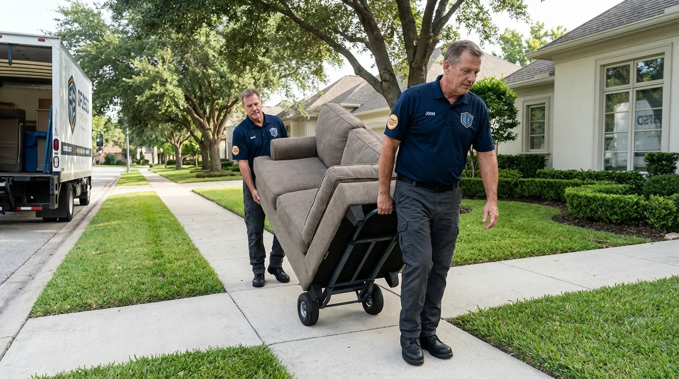 Local residential moving crew loading furniture in Sweeny, TX