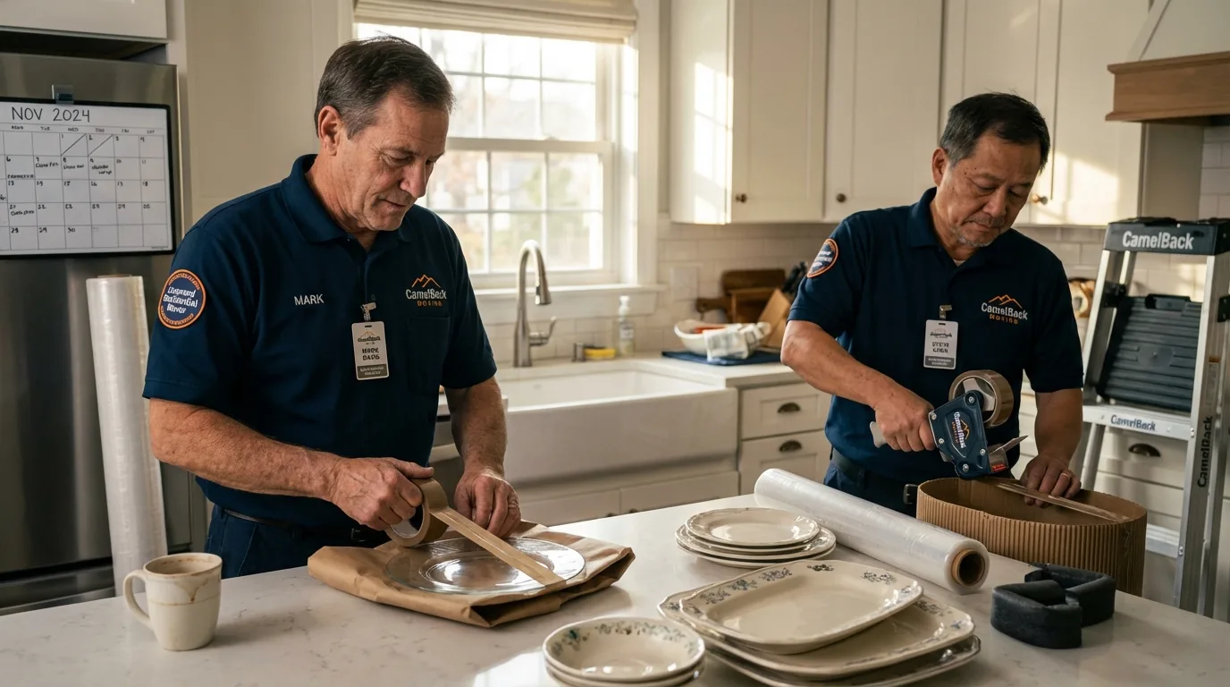 Professional crew packing kitchen dishware in Sweeny, TX