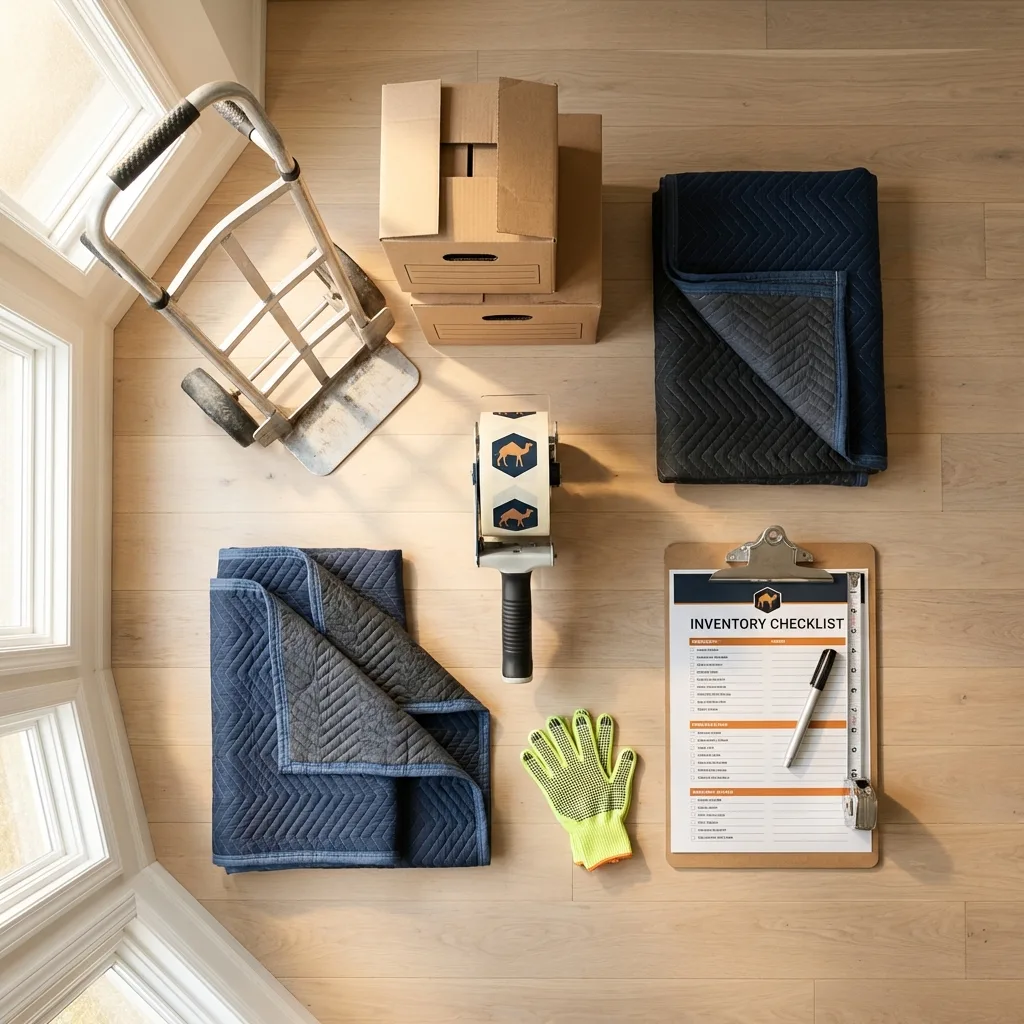 Professional moving supplies and packing materials layout for Sweeny residential relocations